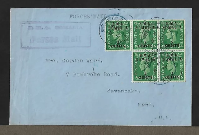 British Somalia To Uk Air Mail B.m.a. Ovpt Stamps On Forces Mail Cover 1948