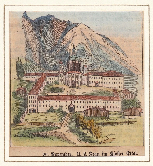 Benediktinerabtei Ettal LK Garmisch-Partenkirchen Bayern Holzstich woodcut 1870