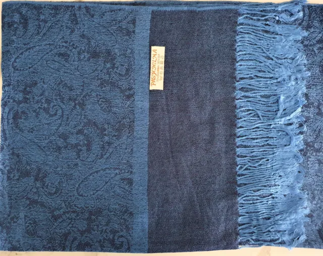 Pashmina Schal, 30% Seide; nachtblau-hellblau; 70x180 cm; neu; beste Qualität!