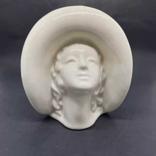 Vintage USA Pottery Art Deco Lady Head Vase Wall Pocket.  AS IS