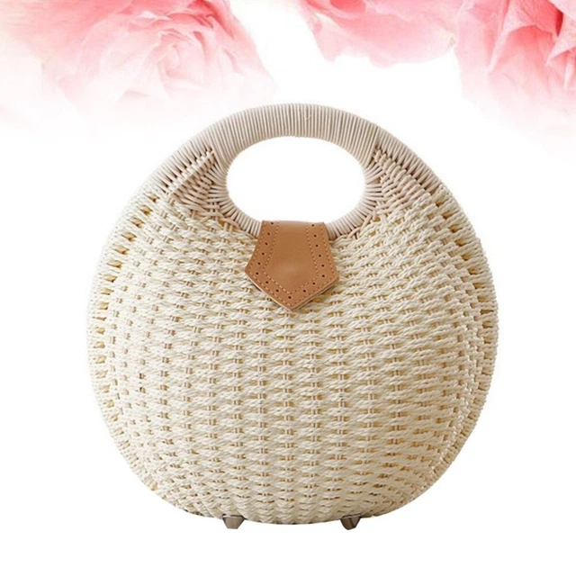 Handmade Wicker Woven Purse Handbag Straw Purses Women Handle 6