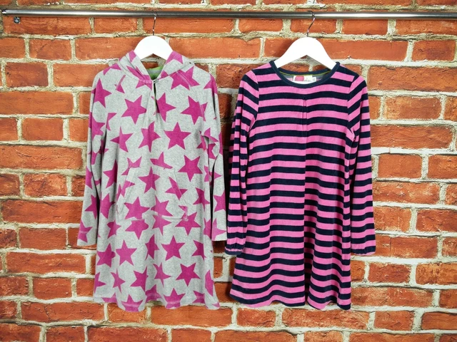 Girls Bundle Age 7-8 Years 100% Boden Fleece Hoodie Dress Pink Stripe Star 128Cm