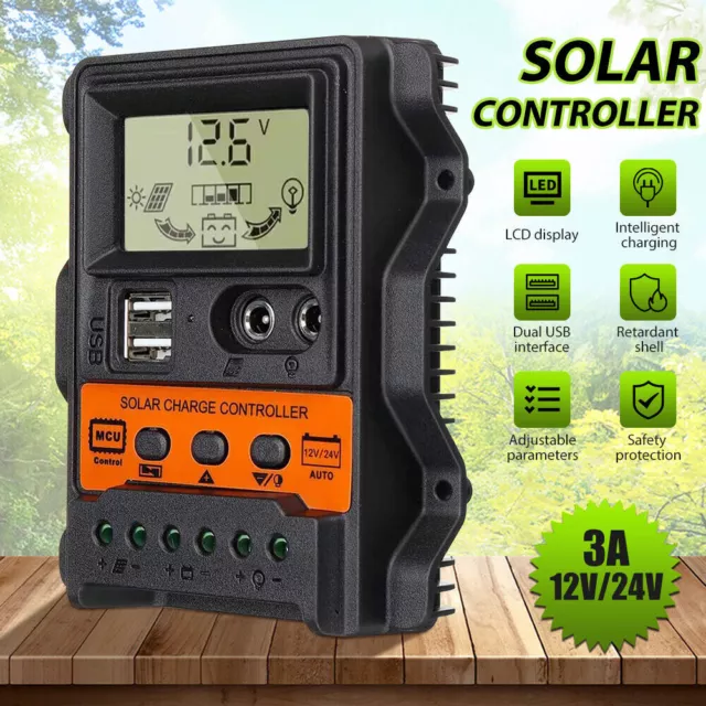 30A Solar Panel Batterie Laderegler 12V/24V LCD Regler Auto Dual USB US 2