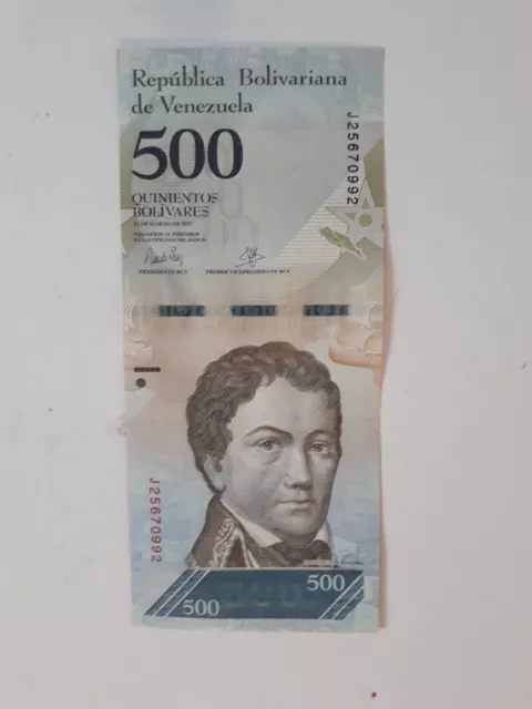 Venezuela 500 Bolivar Amazon Dolphin Gusano flower 2017