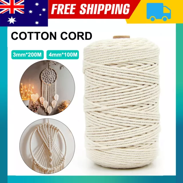 3/4mm Natural Cotton Rope Cord String Twisted Beige Craft Macrame Artisan AU