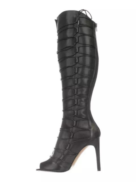 Vince Camuto Kesta High Heel Leather Lace Up Peep Toe Boots 7.5 Black 2