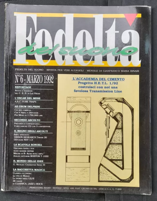 FEDELTA' DEL SUONO rivista nr.  6  marzo   1992