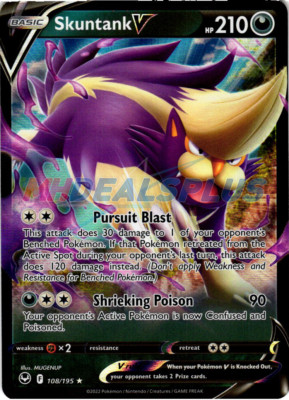 POKEMON SKUNTANK V 108/195 Silver Tempest Ultra Rare Holo NM £2.50