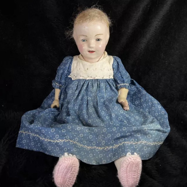 Vintage Composition Mama Doll 23” Unmarked Tin Eyes To Restore