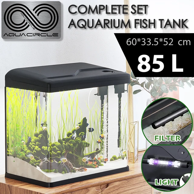 Aquarium Fish Tank Curved Glass RGB LED Light Complete Set Filter Pump 85L