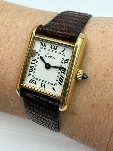 1970's Cartier Tank Roman Original Dial Manual Wind 18K Gold Plated SWISS WORKS