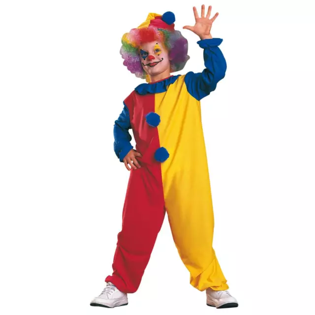 Kids Clown Costume Carnival Circus Jester Boys Girls Fancy Dress Outfit & Hat