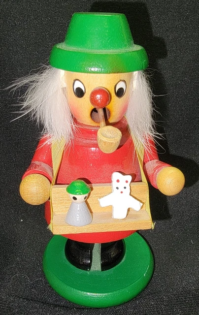 Smoker Incense Burner 4.25" Wood Green Hat Toys Teddy Bear Vtg