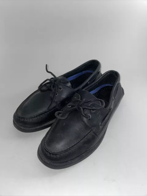 SPERRY MENS LEATHER Black Boat Shoes Size 8.5 $18.00 - PicClick