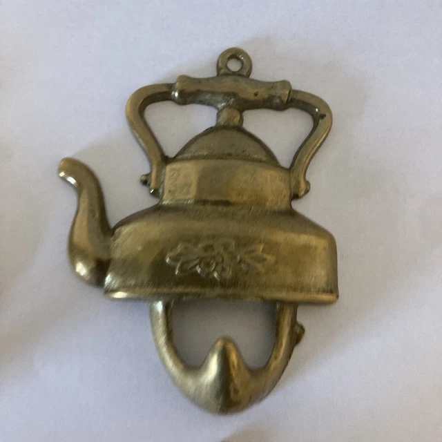4 Brass Teapot ,coffee Wall Hook Kettle Decorative Ornate Hanger 3" Vintage 3