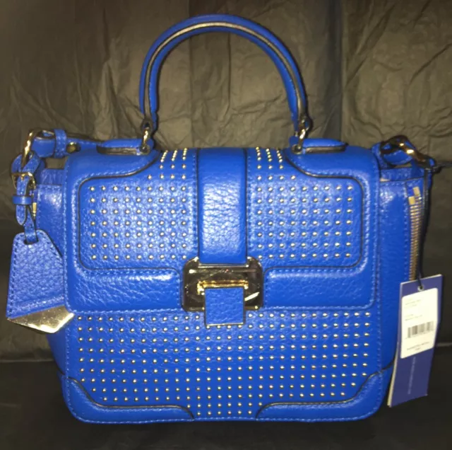 NWT REBECCA MINKOFF Studded Mini ELLE Cowhide Leather Satchel Crossbody Bag Blue