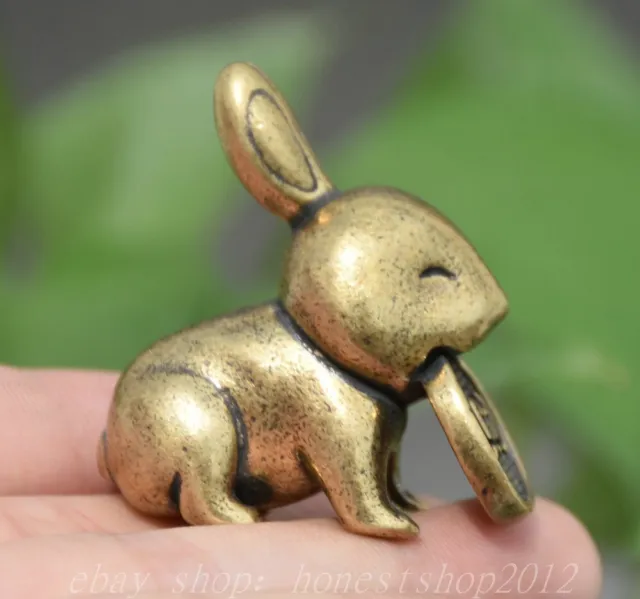 1.6" chinesische reine Messing  Münze 12 Zodiac Tier Kaninchen Reichtum Anhänger