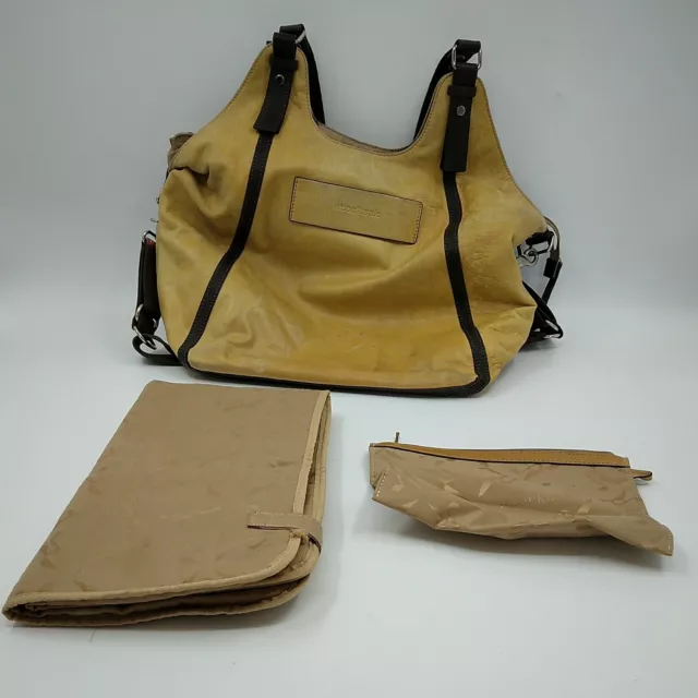 Storksak Leather Baby Changing Bag Tan/Yellow/Brown + Purse & Changing Mat