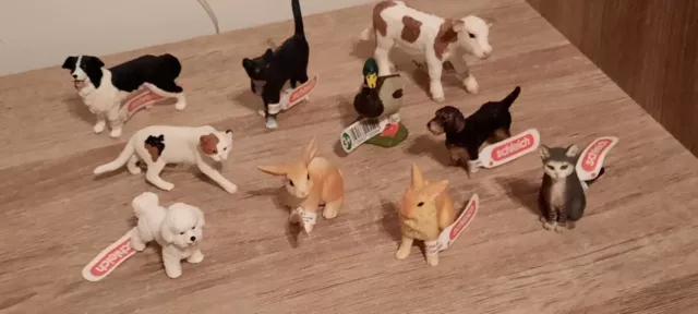 Schleich 10 Tiere für Bauernhof Hunde Katzen  Ente Hasen Kalb weiß braun