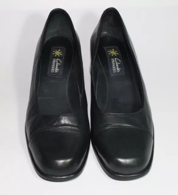 CLARKS Springers Black Leather Low Block Heel Office Court Shoes UK 5.5