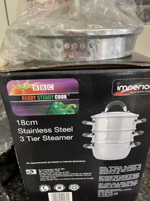 NEVER USED-IMPERIAL-BBC READY STEADY COOK-18 Cm-3 TIER STEAMER-STAINLESS STEEL