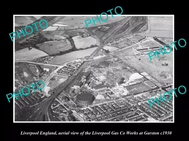 OLD 8x6 HISTORIC PHOTO LIVERPOOL ENGLAND AERIAL VIEW GARSTON GAS WORKS c1930