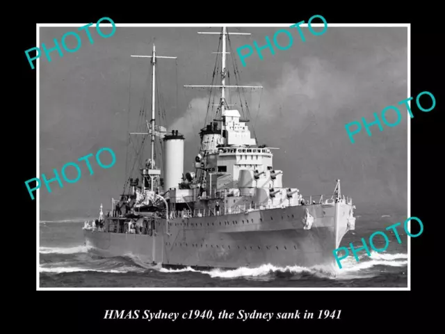 OLD LARGE HISTORICAL PHOTO OF THE WWII AUSTRALIAN BATTLESHIP HMAS SYDNEY c1940