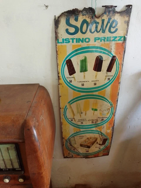 insegna gelati marca Soave di Napoli ,prezzi in lire , anni 60.