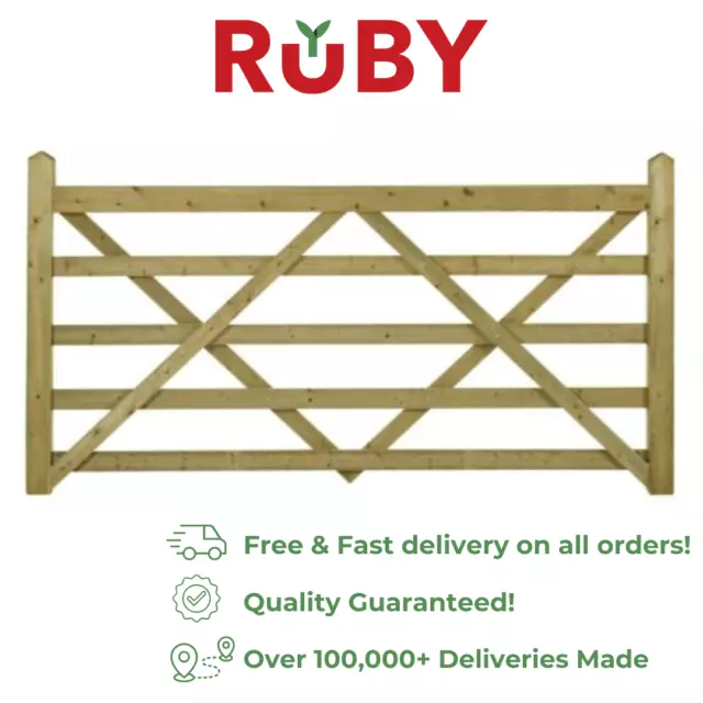 Planed Diamond Braced 5 Bar Larch Wood Field Farm Gate Various Sizes & Lengths