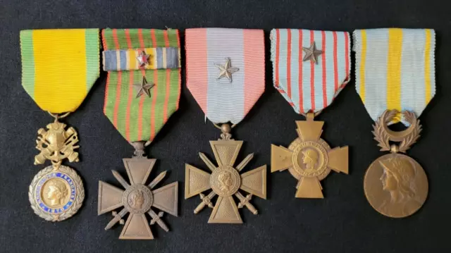 WW1 Original set French Military Medals 1914-1918 War Cross Orient Front battles