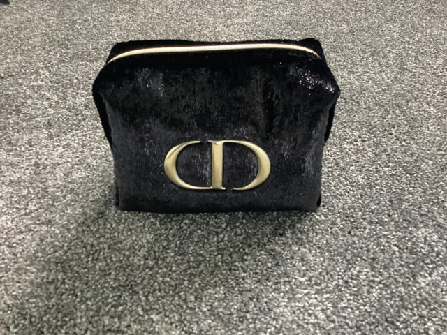 Bolsa de maquillaje de terciopelo negro brillante Dior Beaute / bolsa de embrague suave cosmética