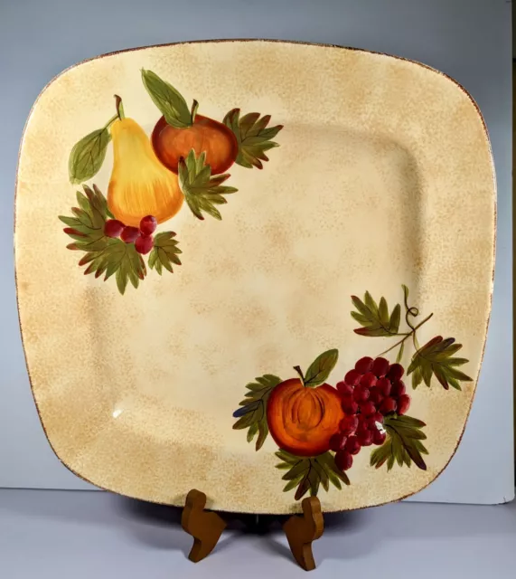 Tabletops Gallery Hand Painted  Square Serving Platter Dish Plate Tuscan Orchard