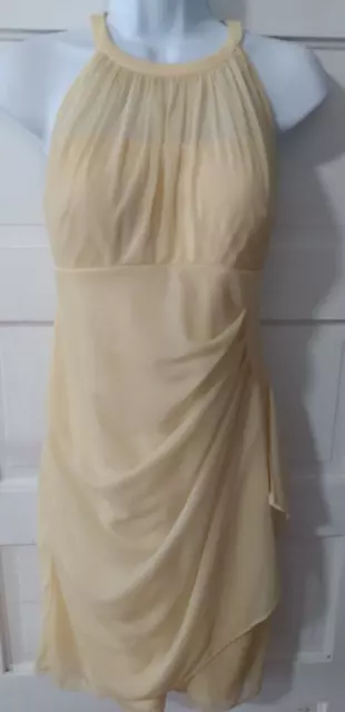 Davids Bridal Wedding Bridesmaid  Yellow Chiffon Overlay DRESS Size 4