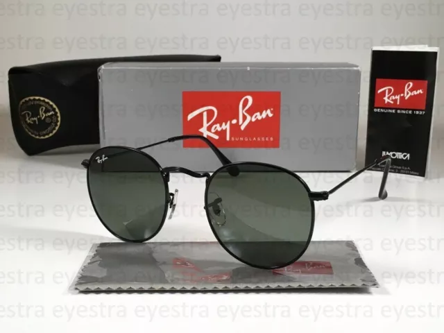 Ray-Ban Round Metal Classic Sunglasses RB3447 002 50 Black Frame Green G-15 Lens