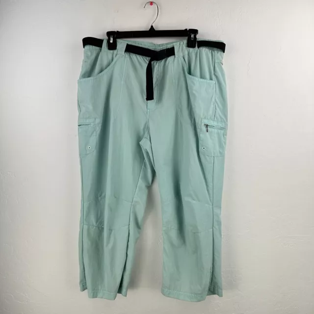 Columbia Crop Capri Pants Women XL Blue Omni-Shade Cargo Pocket Hiking Utility
