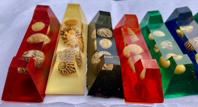 10 portes couteaux en inclusions végétaux et coquillages vintage