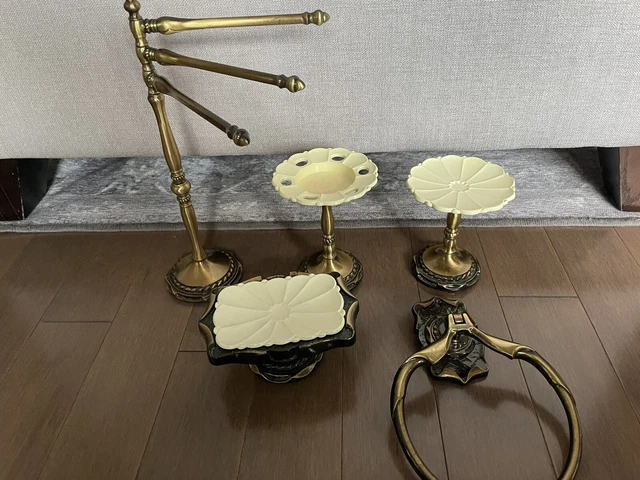 Vintage Amerock Carriage House 5PC Bathroom Accessory Set Dish Brass Soap Towel