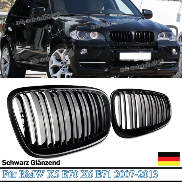 Für BMW X5 E70 X6 E71 Paar Kühlergrill Grill DOPPELSTEG Schwarz Glanz 07-13 L+R