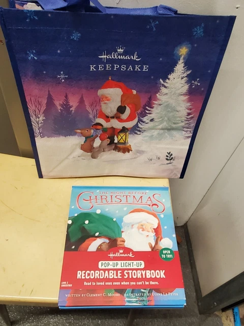 HALLMARK NIGHT BEFORE CHRISTMAS POP & LIGHT UP RECORDABLE STORY BOOK + Gift Bag