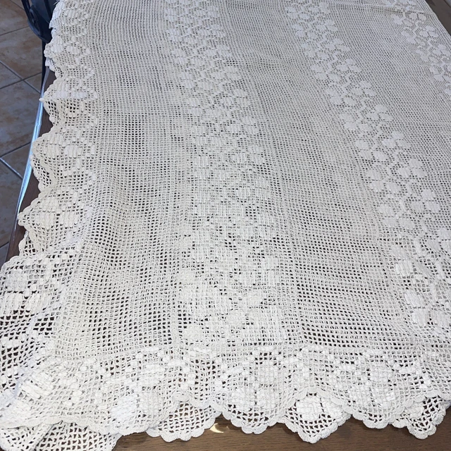 Couvre-lit Ancien Fait Main Crochet Brodé 210x190 Cm – Coton écru