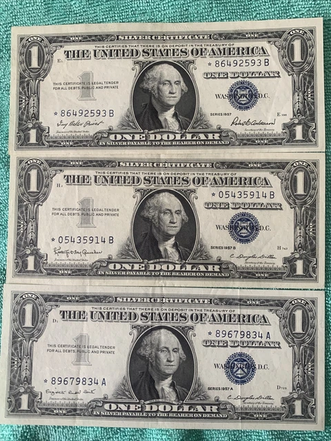 Lot of 3 $1 Silver Certificate STAR Note series of 1957 and A B