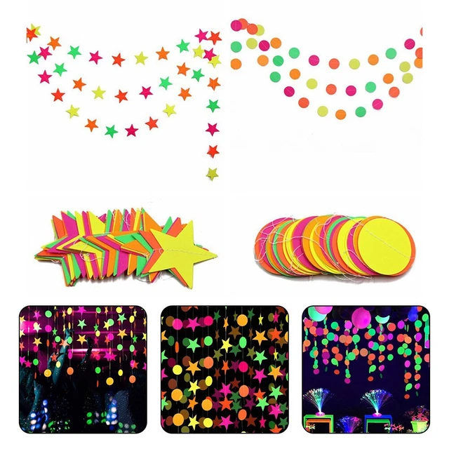 Guirlande En Papier Néon Silars - 4,4m Avec Forme Étoiles | Brillante Sous Lumière Noire | Pour Fêtes, Anniversaires, Mariages