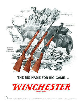 Winchester Big Name Big Game Rifle Hunting Deer Bear Tin Metal Sign NEW Made USA