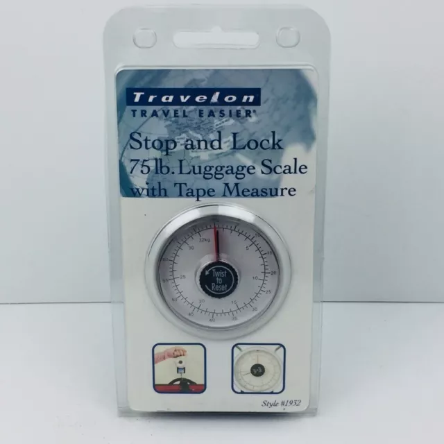 Travelon Stop and Lock 75 lb Luggage Scale with Tape Measure Travel Scale