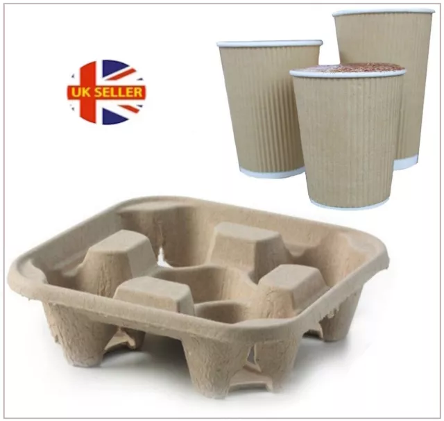 4 Cup Carry Trays Takeaway Cup Holders Cardboard Biodegradable Tea Coffee Events