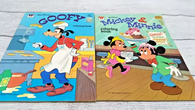 Vintage Whitman Walt Disney's Mickey Mouse & Goofy Coloring Books - New