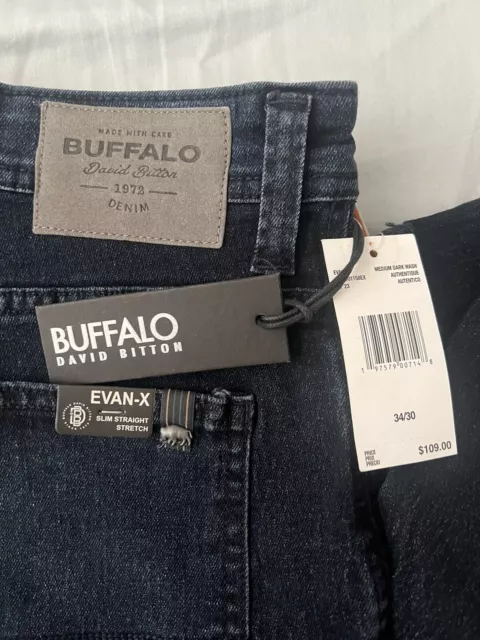 NWT Buffalo David Bitton Evan-x Slim Straight Stretch 34x30 Jeans