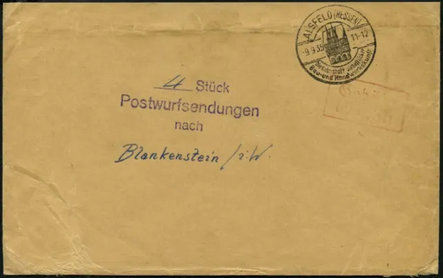 DIENSTMARKEN 1935, Umschlag aus ALSFELD mit Stempel 4 Stück Postwurfsendungen n.