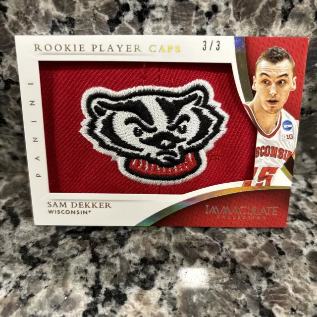 Sam Dekker 3/3 Rookie Patch 2015 Immaculate Collection Wisconsin Player Worn Cap