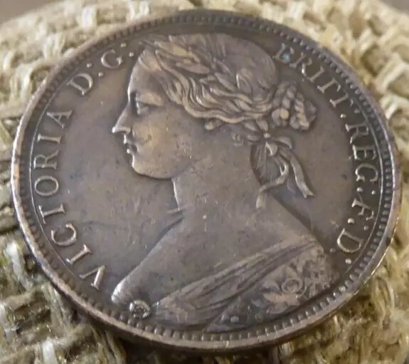 1870 Victorian One Penny Coin Queen Victoria See Pics A25 #=]